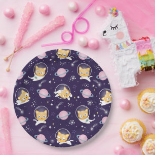 Cute Kitty Cat Astronauts Pattern Paper Plate