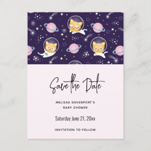 Cute Kitty Cat Astronauts Pattern Save the Date Invitation Postcard