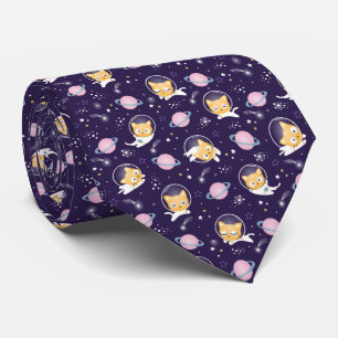 Cute Kitty Cat Astronauts Pattern Tie
