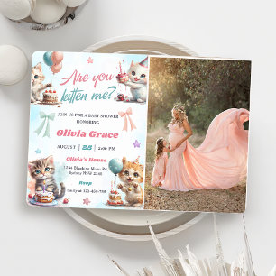 Cute Kitty Cat Baby Shower Party Photo  Invitation