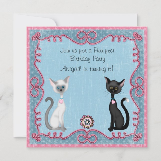 Cute Kitty Cat Birthday Invitation for Girls (Front)