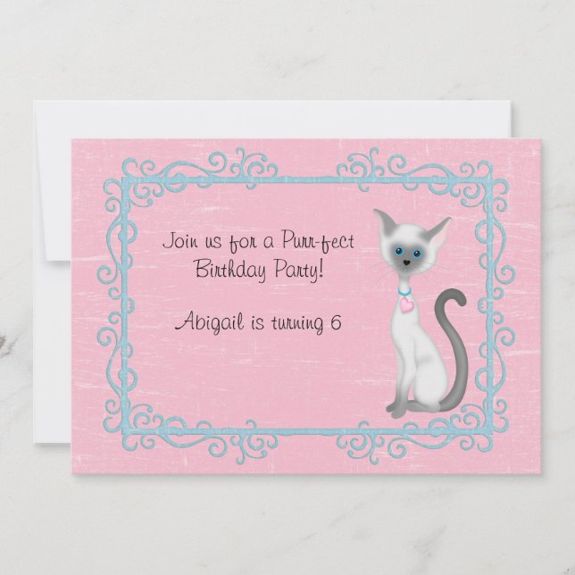 Cute Kitty Cat Birthday Invitation ~ Girls (Front)
