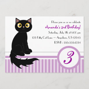 Cute Kitty Cat Birthday Party Invitation - Purple