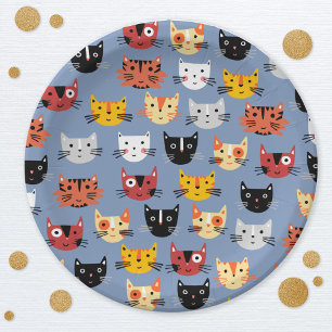 Cute Kitty Cat Blue Paper Plate