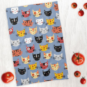 Cute Kitty Cat Blue Tea Towel
