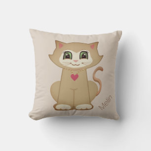 Cute Kitty Cat Cartoon on Beige Cushion