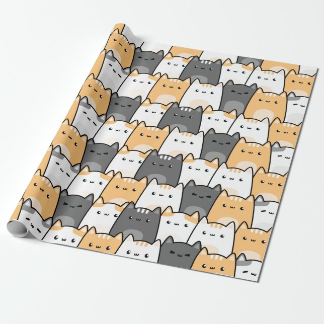 Cute Kitty Cat Cartoon Pattern Gift Wrapping Paper (Unrolled)