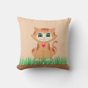Cute Kitty Cat Cartoon & Plant Cushion
