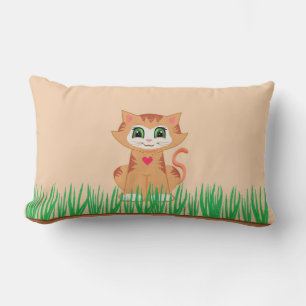 Cute Kitty Cat Cartoon & Plant Lumbar Cushion