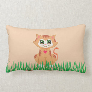 Cute Kitty Cat Cartoon & Plant Lumbar Cushion