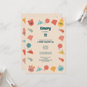 Cute Kitty Cat Children's Birthday Party Invitation