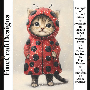 Cute Kitty Cat Dressed As Ladybug AK3F Decoupage Tissue Paper
