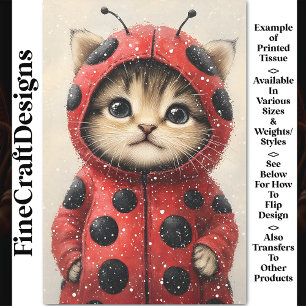 Cute Kitty Cat Dressed As Ladybug AK3H Decoupage Tissue Paper
