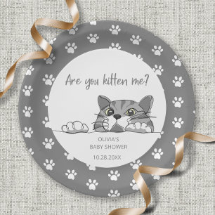 Cute Kitty Cat Gender Neutral Baby Shower Paper Plate