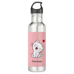 Cute Kitty Cat & Heart on Pink 710 Ml Water Bottle