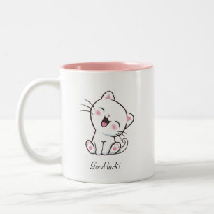 Cute Kitty Cat & Heart on White Two-Tone Coffee Mug