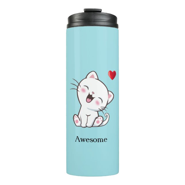 Cute Kitty Cat & Heart Thermal Tumbler (Front)