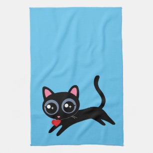 Cute Kitty Cat Heart Thief Gift for Girlfriend Tea Towel