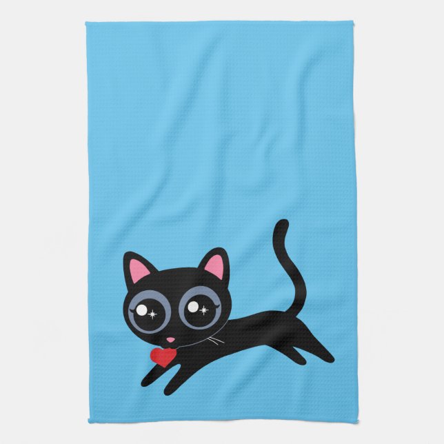 Cute Kitty Cat Heart Thief Gift for Girlfriend Tea Towel (Vertical)