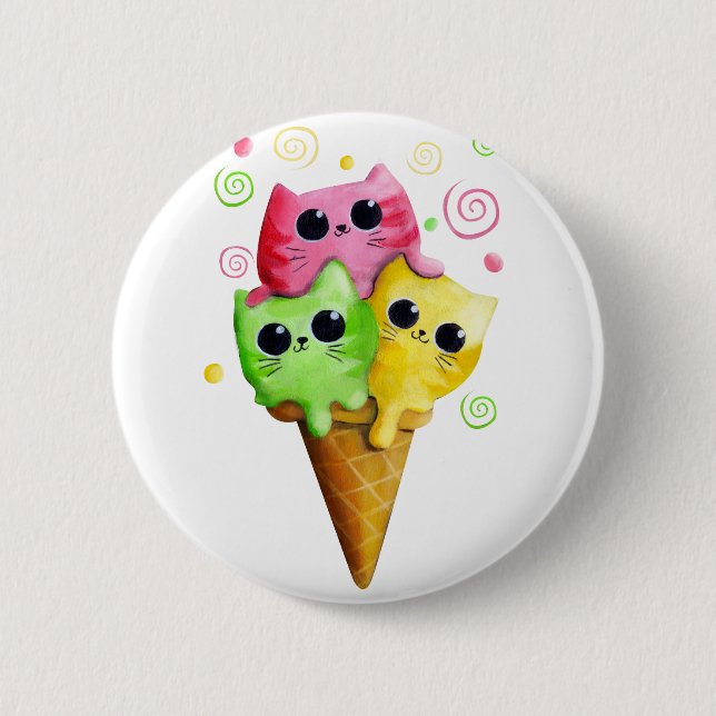 Cute Kitty Cat Ice Cream 6 Cm Round Badge (Front)