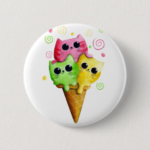 Cute Kitty Cat Ice Cream 6 Cm Round Badge
