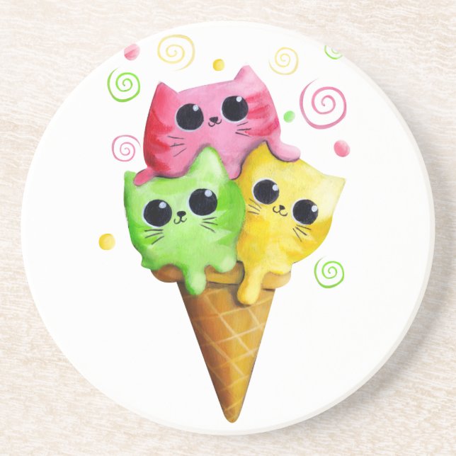 Cute Kitty Cat Ice Cream Coaster (Front)