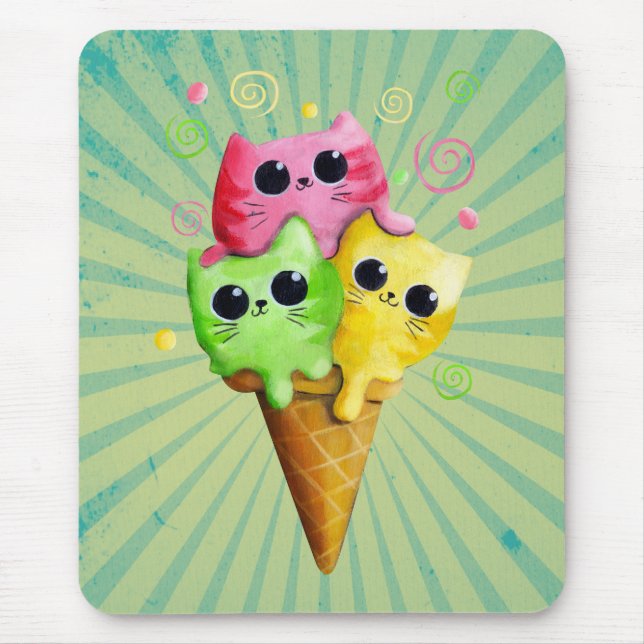 Cute Kitty Cat Ice Cream Mouse Pad (Front)