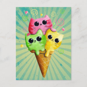Cute Kitty Cat Ice Cream Postcard
