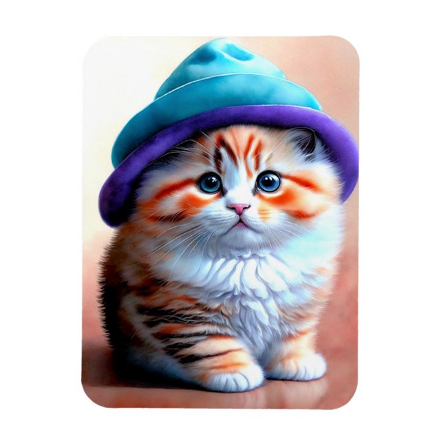 Cute Kitty Cat in a Hat OWN ART Adorable KITTEN Magnet (Vertical)