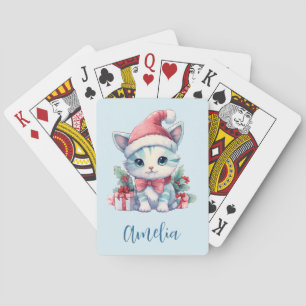 Cute Kitty Cat in a Santa Hat Christmas Playing Cards