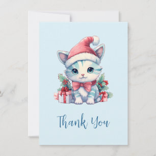 Cute Kitty Cat in a Santa Hat Christmas Thank You Card
