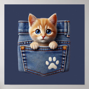 Cute Kitty Cat in Denim Pocket Poster