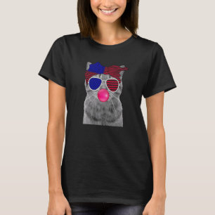 Cute Kitty Cat July 4th America Flag Patriot Liber T-Shirt