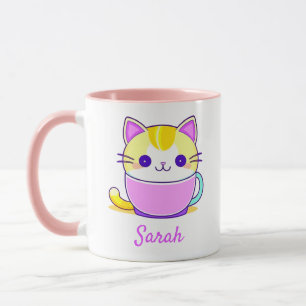 Cute Kitty Cat Kawaii Personalised Name Mug