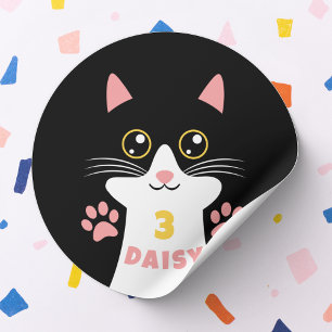 Cute Kitty Cat Kid's Birthday Party Classic Round Sticker