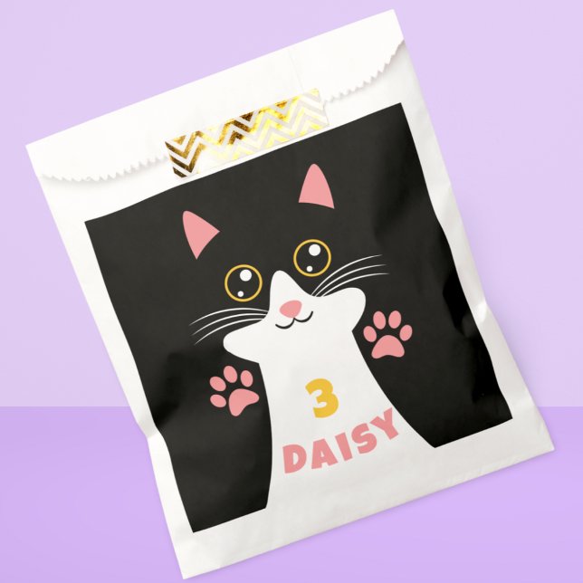 Cute Kitty Cat Kid's Birthday Party Favour Bag (Cute kitty cat favor bag with custom name and age kid's birthday parties)