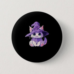Cute Kitty Cat Kitten in Witch Hat Girls Halloween 6 Cm Round Badge