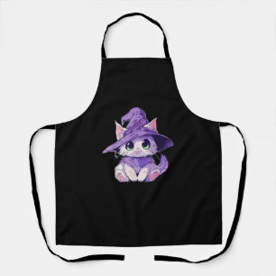 Cute Kitty Cat Kitten in Witch Hat Girls Halloween Apron
