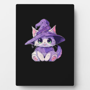 Cute Kitty Cat Kitten in Witch Hat Girls Halloween Plaque