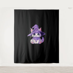 Cute Kitty Cat Kitten in Witch Hat Girls Halloween Tapestry