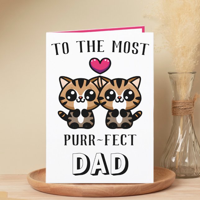 Cute Kitty Cat Kitten Pun Dad Happy Birthday Thank You Card (cute kitten purr birthday card for dad)