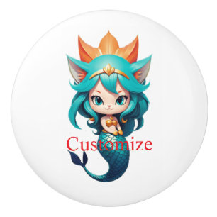 Cute Kitty Cat Mermaid Thunder_Cove Ceramic Knob