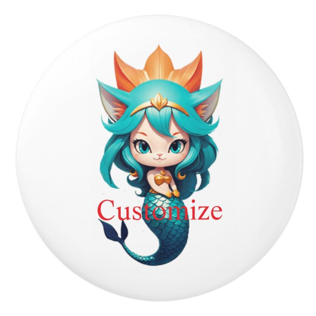 Cute Kitty Cat Mermaid Thunder_Cove  Ceramic Knob (Front)