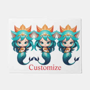 Cute Kitty Cat Mermaid Thunder_Cove Doormat