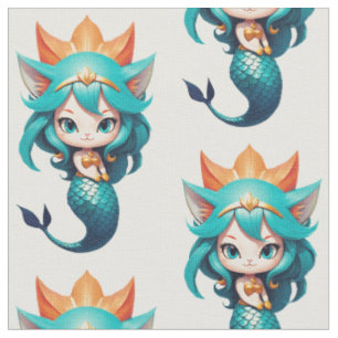 Cute Kitty Cat Mermaid Thunder_Cove Fabric
