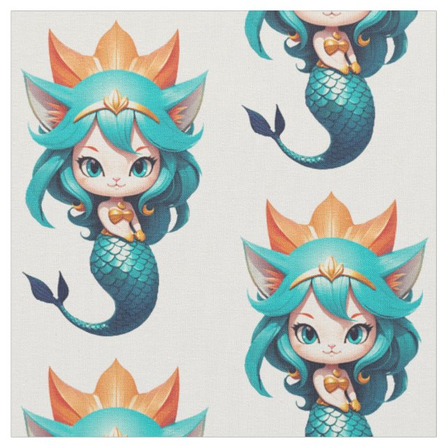 Cute Kitty Cat Mermaid Thunder_Cove Fabric (Close Up)