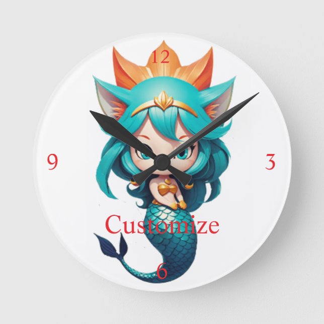 Cute Kitty Cat Mermaid Thunder_Cove Round Clock (Front)