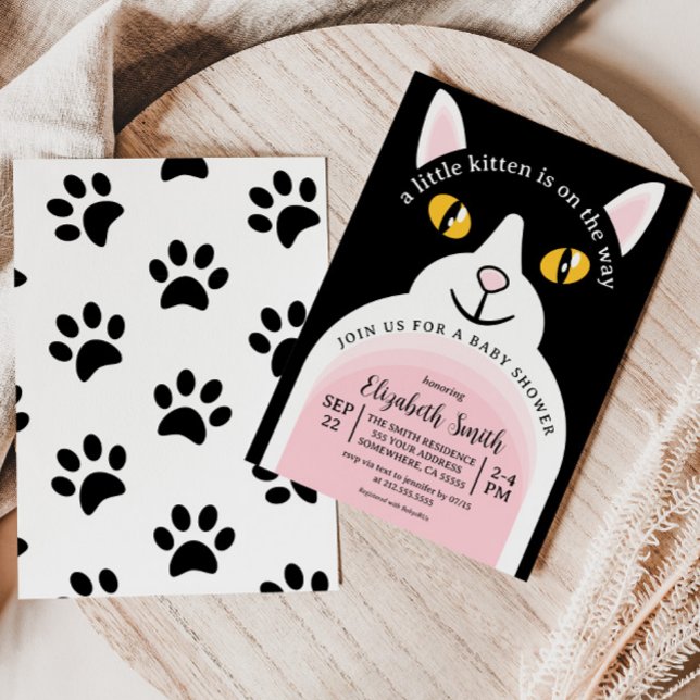 Cute Kitty Cat Modern Arch Girly Baby Shower Invitation (Creator Uploaded)