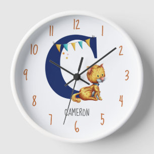 Cute Kitty Cat Monogrammed Boy Nursery  Clock