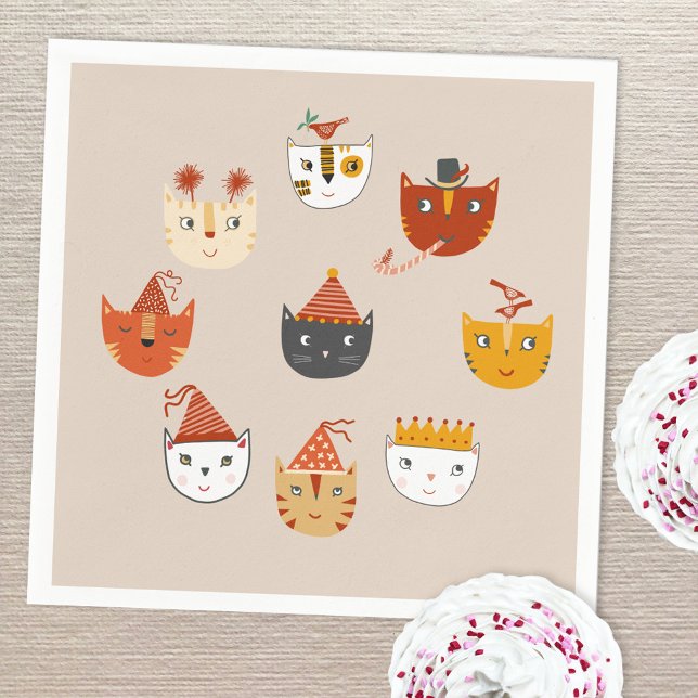 Cute Kitty Cat Napkin (Cute kitty cat themed party paper napkin)